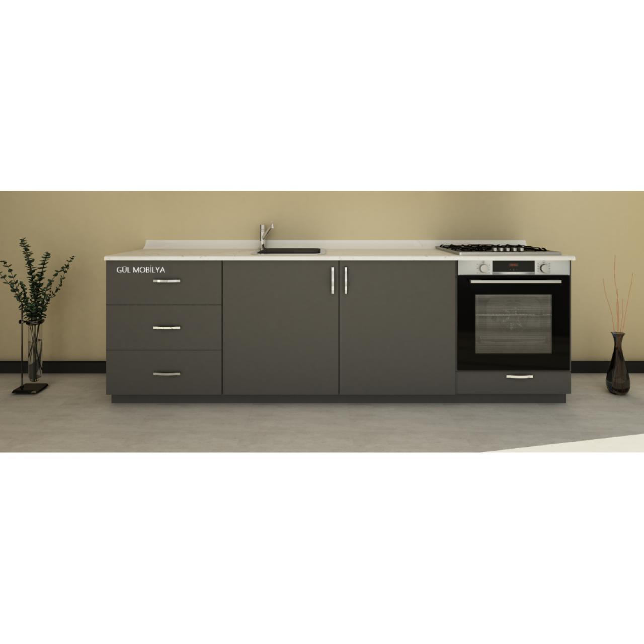 240 cm Mutfak alt dolap MDFLAM  kapaklı Hazır modüler mutfak dolabı