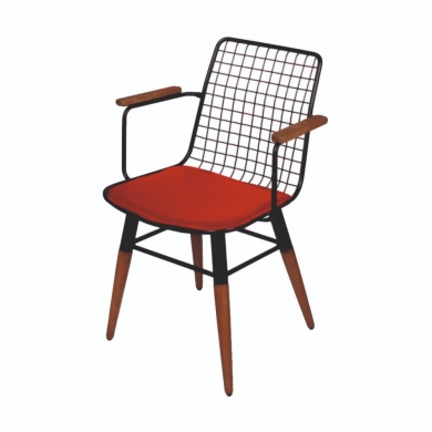 Metal ayaklı Ahşap kollu tel  Sandalye