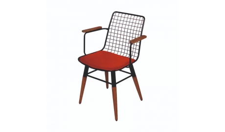 Metal ayaklı Ahşap kollu tel  Sandalye
